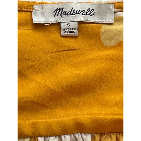 Madewell Wrap Dress Yellow Ikat Floral Puff Sleeves Midi Length Size Small - Picture 10 of 11